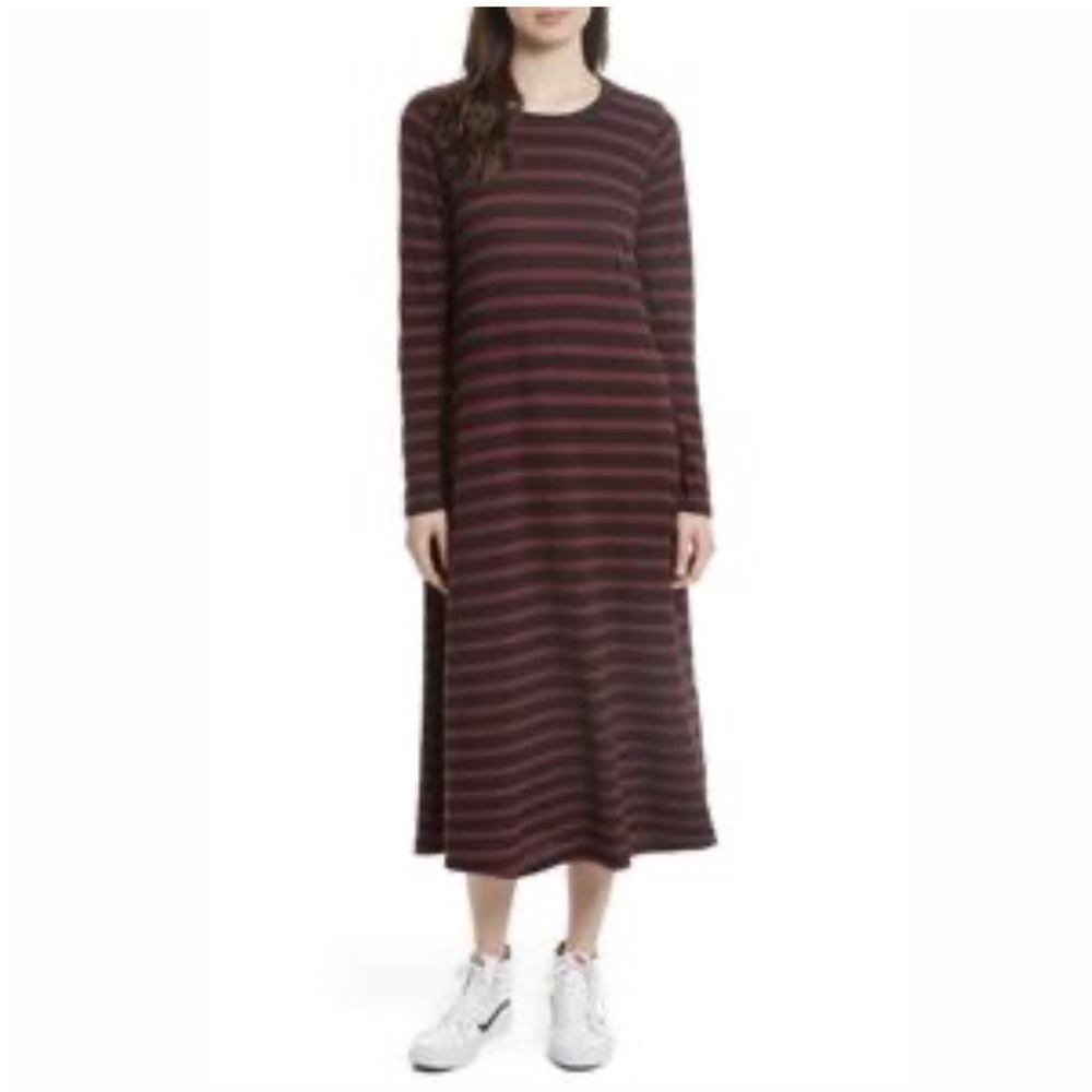 THE GREAT Long sleeved striped tee shirt dress Size 1 Small red and black stripe